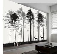 Fotomurales 250 x 175 cm Papel pintado tejido no tejido decorativos Murales Animales Pinos Ciervos Salvajes, Moderna Decoración De Pared Sala Cuarto Oficina, Gris