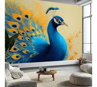 Fotomurales 250 x 175 cm, Pavo Real Azul Murales Papel Pintado, Decoración de Paredes, para salón Dormitorio Habitación Infantil Fondo de Tv Decoración, Estilo Pintura Al Óleo