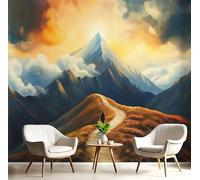 Fotomurales 250Anx175Al cm Tela de Seda, Caminos De Montaña Fotográfico Papel de Pared, Gris naranja Mural de 3D Pintura Al Óleo, Dormitorios/Salón/Hotel/Fondo de TV Decoración De Pared