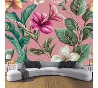 Fotomurales 250X175 Cm Tela De Seda, Hibisco Fotográfico Papel De Pared, Rosa Mural Flores Tropicales, Dormitorios/Salón/Hotel/Fondo Tv Decoración Pared
