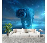 Fotomurales 250x175 cm Tigre Del Cielo Estrellado De FantasíA Decoración Muro Murales Papel Pintado tejido no tejido Azul Moderna Panoramico Fotográfico Adhesivos Impermeable Papel Tapiz