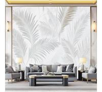 Fotomurales 300 x 210 cm Hojas de Palma Papel Pintado Tejido No Tejido Gris Fotomural Efecto 3D Papel Tapiz Decorativos pared Murales Póster para Dormitorio Salón TV Pared F101