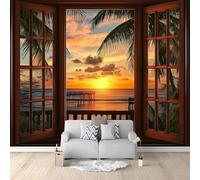 Fotomurales 300 x 210 cm Vista Mar Papel Pintado Tejido No Tejido Vista DesEl Balcón Atardecer Fotomural Efecto 3D Papel Tapiz Decorativos pared Murales Póster para Dormitorio Salón TV Pared E405
