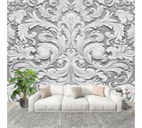 Fotomurales 300x210 cm CláSico PatróN Damasco Decoración Muro Murales Papel Pintado tejido no tejido Blanco GrisáCeo Moderna Panoramico Fotográfico Adhesivos Impermeable Papel Tapiz