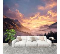 Fotomurales 300x210 cm Paisaje Del Valle Del Bosque Decoración Muro Murales Papel Pintado tejido no tejido Morado Claro Moderna Panoramico Fotográfico Adhesivos Impermeable Papel Tapiz