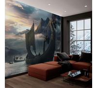 Fotomurales 300x210 cm Papel Pintado Tejido no Tejido Mitología Nórdica Barcos Vikingos Gris, Moderna Murales Fotográfico Decoración de Pared Sala Cuarto Oficina Salón
