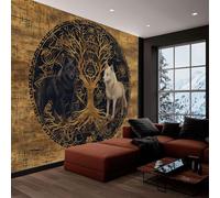Fotomurales 300x210 cm Papel Pintado Tejido no Tejido Mitología Símbolos Vikingos Lobo Oro, Moderna Murales Fotográfico Decoración de Pared Sala Cuarto Oficina Salón