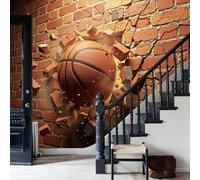 Fotomurales 300x210cm - Papel Pintado Efecto 3D El Baloncesto Rompe La Pared De Ladrillos, Papel Tapiz Fotográfico Efectos Visuales 3D Fotomurales Seda Decor De Pared Sala Cuarto Oficina Salón