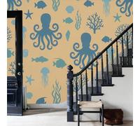 Fotomurales 300X210Cm Papel Pintado Murales Fotográfico Animales Marinos Simples Coral Pulpo Concha Marina Decoración De Pared Decorativos Murales Moderna Diseno Para Dormitorio Salón Marrón