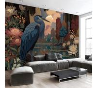 Fotomurales 300X210Cm Papel Pintado Murales Fotográfico Paisaje Animal Art Nouveau Bosque De Garzas Azules Decoración De Pared Decorativos Murales Moderna Diseno Para Dormitorio Salón Marrón Rojizo