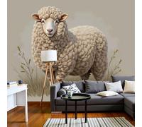 Fotomurales 300X210Cm Papel Pintado Murales Fotográfico Pradera Rural Con Ovejas Ilustración De Animales Decoración De Pared Decorativos Murales Moderna Diseno Para Dormitorio Salón Beige