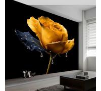 Fotomurales 308 x 220 cm Papel pintado tejido no tejido decorativos Murales Gota De Lluvia De Lujo Con Rosa Dorada En 3D, Moderna Decoración De Pared Sala Cuarto Oficina, Negro