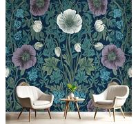 Fotomurales 350×256 Cm Tela De Seda, Vides Flores Fotográfico Papel De Pared, Azul Oscuro Mural Art Déco, Dormitorios/Salón/Hotel/Fondo Tv Decoración Pared