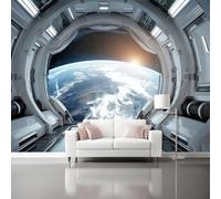 Fotomurales 350 x 256 cm Papel pintado Cápsula espacial de ciencia ficción futurista decoración Pared decorativos Murales Póster Gigante de Pared Personalizado Dormitorio Azul plateado