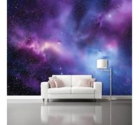 Fotomurales 350 x 256 cm Papel pintado Nebulosa del cielo estrellado Romance cósmico decoración Pared decorativos Murales Póster Gigante de Pared Personalizado 3D Para Salón o Dormitorio Azul púrpura