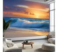 Fotomurales 350 x 256 cm Papel pintado tejido no tejido decorativos Murales Paisaje Natural Mar Puesta De Sol, Moderna Decoración De Pared Sala Cuarto Oficina, Color Naranja