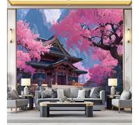 Fotomurales 350 x 256 cm Papel pintado tejido Pared corativos Murales Arquitectura de estilo japonés con flores póster para sala de estar, adulto habitación de niños, estudio Rosa