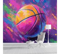 Fotomurales 350x256cm - Papel Pintado Efecto 3D Baloncesto Con Grafitis De Neón, Papel Tapiz Fotográfico Estilo De Arte Abstracto Fotomurales Pared Seda Moderna Decor De Pared Sala Cuarto Salón