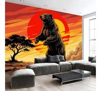 Fotomurales 350X256Cm Papel Pintado Murales Fotográfico Oso Salvaje De La Pradera Animal Del Atardecer Decoración De Pared Decorativos Murales Moderna Diseno Para Dormitorio Salón Naranja Quemado