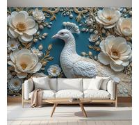 Fotomurales 366An×256Al cm XXL Papel Pintado Tejido No Tejido Decoración de Pared Decorativos Murales, Relieve 3D Animales de Diseno Fotográfico Magnífico Pavo Real Flores Pared Sala