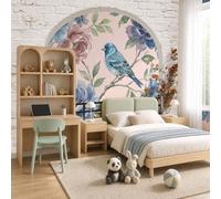 Fotomurales 368x254cm XXL Papel pintado tejido no tejido Decoración de Pared decorativos Murales moderna de Diseno Fotográfico naturaleza,Campo inglés,Flores, pájaros y ramas de lujo