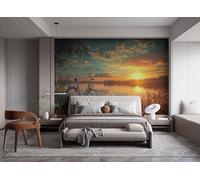 Fotomurales 3D Atardecer 200x140 cm Papel Pintado Tejido No Tejido Pared De A Orillas Del Lago Bicicletas Wallpaper Mural Paredes Papel Tapiz Sala DecoracióN SalóN O Dormitorio 14G-0