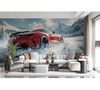Fotomurales 3D Coche Deportivo 250x175 cm Papel Pintado Tejido No Tejido Pared De Montañas Cubiertas De Nieve Invierno Wallpaper Mural Paredes Papel Tapiz Sala DecoracióN SalóN O Dormitorio 12G-1