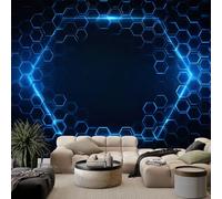 Fotomurales 3D Geometría de panal azul 500x280 cm Papel Pintado Fotográfico, Decoración De la Pared Murales para Salón, Dormitorio, Habitación para Niños, Pared de TV