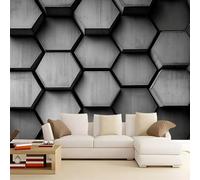 Fotomurales 3D Geometría de panal gris 350x256 cm Papel Pintado Fotográfico, Decoración De la Pared Murales para Salón, Dormitorio, Habitación para Niños, Pared de TV