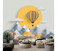Fotomurales 3D Geometría montañas globos aerostáticos 350x256 cm Papel Pintado Fotográfico, Decoración De la Pared Murales para Salón, Dormitorio, Habitación para Niños, Pared de TV