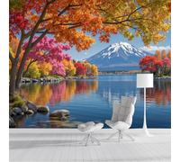 Fotomurales 3D Hojas De Otoño Del Monte Fuji Paisaje Del Lago 350X260Cm Papel Pintado Fotográfico,Decoración De La Pared Murales Para Salón,Dormitorio,Habitación Para Niños,Pared De Tv