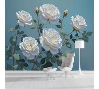 Fotomurales 3D Rosas Hojas Verdes Plantas De Pintura Al Óleo 300X210Cm Papel Pintado Fotográfico,Decoración De La Pared Murales Para Salón,Dormitorio,Habitación Para Niños,Pared De Tv