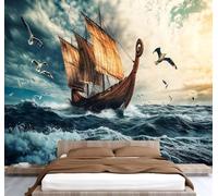 Fotomurales 3D Velero 200x140 cm Papel Pintado Tejido No Tejido Pared De Océano Pájaros Cielo Azul Wallpaper Mural Paredes Papel Tapiz Sala DecoracióN SalóN O Dormitorio, No Se Incluye Adhesivo U-460