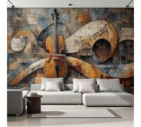 Fotomurales 3D Violonchelo 300x210 cm Papel Pintado Tejido No Tejido Pared De Música Mosaico De Vidrio Wallpaper Mural Paredes Papel Tapiz Sala DecoracióN SalóN O Dormitorio 19G-32