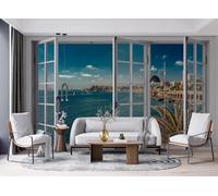 Fotomurales 3D Vista De Ventana Falsa 300x210 cm Papel Pintado Tejido No Tejido Pared De Ciudad Mediterránea Wallpaper Mural Paredes Papel Tapiz Sala DecoracióN SalóN O Dormitorio 14G-2