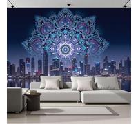 Fotomurales 3D Vista nocturna futura Ciudad Mandala 200x140cm Papel Pintado Fotográfico, Decoración De la Pared Murales para Salón, Dormitorio, Habitación para Niños, Pared de TV