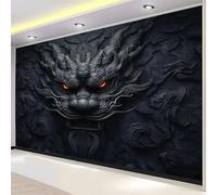Fotomurales 400 x 280 cm Papel pintado tejido no tejido decorativos Murales Escultura Animales Dragón, Moderna Decoración De Pared Sala Cuarto Oficina, Negro