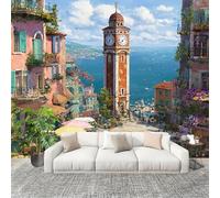 Fotomurales 400x280 cm Ciudad Costera RomáNtica Decoración Muro Murales Papel Pintado tejido no tejido Azul Claro Moderna Panoramico Fotográfico Adhesivos Impermeable Papel Tapiz