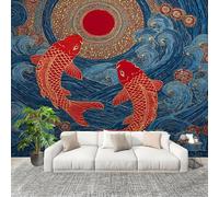 Fotomurales 400x280 cm Elementos Koi De Estilo Chino Decoración Muro Murales Papel Pintado tejido no tejido Blu Moderna Panoramico Fotográfico Adhesivos Impermeable Papel Tapiz