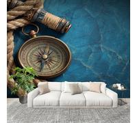 Fotomurales 400x280 cm Tema De BrúJula NáUtica Decoración Muro Murales Papel Pintado tejido no tejido Azul Moderna Panoramico Fotográfico Adhesivos Impermeable Papel Tapiz