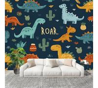 Fotomurales 400x280 cm Tema De Dinosaurios De Dibujos Animados Decoración Muro Murales Papel Pintado tejido no tejido Verde Moderna Panoramico Fotográfico Adhesivos Impermeable Papel Tapiz