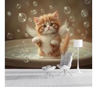Fotomurales 400X280Cm Papel Pintado Murales Fotográfico Lindo Gato Burbujas Bañera De Ensueño Con Animales Decoración De Pared Decorativos Murales Moderna Diseno Para Dormitorio Salón Marrón