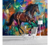 Fotomurales 400X280Cm Papel Pintado Murales Fotográfico Pintura Al Óleo Abstracta Caballo Grafitis Callejeros Decoración De Pared Decorativos Murales Moderna Diseno Para Dormitorio Salón Azul Verdoso