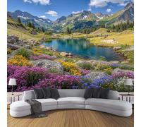 Fotomurales 450×315cm Japonés Grulla Papel Pintado Tejido No Tejido, Flores Silvestres Flores Fotomural Efecto 3D Papel Tapiz XXL Decorativos pared Murales Verde Póster para Dormitorio Salón