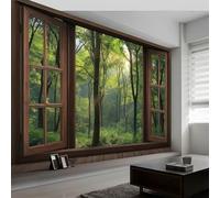 Fotomurales 450 x 280 cm Papel pintado tejido no tejido decorativos Murales Arquitectura Ventanas Bosque Plantas, Moderna Decoración De Pared Sala Cuarto Oficina, Verde
