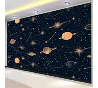 Fotomurales 450 x 280 cm Papel pintado tejido no tejido decorativos Murales Espacio Estrellas Saturno, Moderna Decoración De Pared Sala Cuarto Oficina, Negro