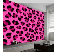 Fotomurales 450 x 280 cm Papel pintado tejido no tejido decorativos Murales Textura De Estampado De Leopardo Animal, Moderna Decoración De Pared Sala Cuarto Oficina, Rojo Rosa