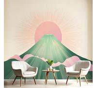 Fotomurales 450Anx315Al cm Tela de Seda, Japón Monte Fuji Fotográfico Papel de Pared, Verde Mural de 3D Vintage Ilustración, Dormitorios/Salón/Hotel/Fondo de TV Decoración De Pared