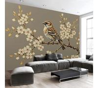 Fotomurales 450X315Cm Papel Pintado Murales Fotográfico Pájaro Floral Chino Animal Elegante Decoración De Pared Decorativos Murales Moderna Diseno Para Dormitorio Salón Beige Dorado