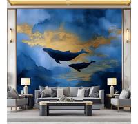 Fotomurales 500 x 280 cm Papel pintado tejido no tejido decorativos Murales Ballena De Fantasía Y Cría, Moderna Decoración De Pared Sala Cuarto Oficina, Azul Cielo